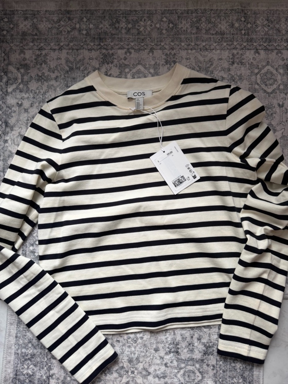COS Navy and Cream Striped Long Sleeve Top